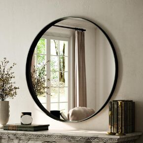 Round Bathroom Mirror 24 inch, Gold Gorgeous Deep Frame Round Wall Mirror, Modern Round Bathroom Vanity Mirror for Bedroom, Living Room, Hanging or Leaning, Gold