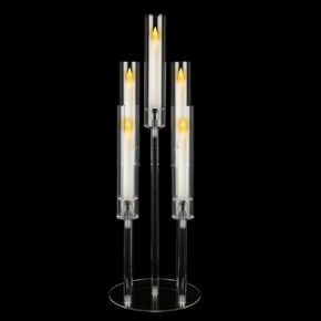 Acrylic Candelabra Centerpieces 5 Arm Clear Candelabra Candle Holder with LED Candles, Candlesticks Holder with Acrylic Shade for Wedding, Dinner Party (Fit 0.87" Led Candles)