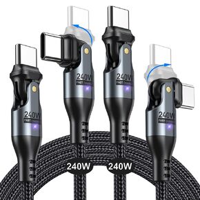 AUFU 240W USB C to USB C Cable 6ft(2 Pack), USBC to USBC Dual Head 180° Rotation/C to C Cable/High Speed USB C Cable/USB C Fast Charging Cable for Phone 15/Ma-Book/Pad Series, Samsung Galaxy Series
