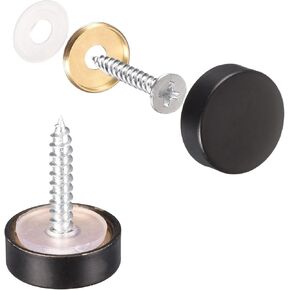 uxcell Mirror Screws, 18mm/0.71", 6Pcs Brass Decorative Cap Screws Cover Nails Fasteners for Mirror Tables Bath Plates Wardrobes Glass Signs, Black