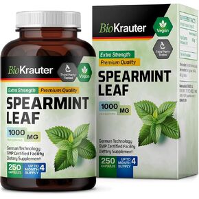 كبسولات النعناع 1000 مجم - 250 كبسولة شاي النعناع - مكمل نباتي للنعناع لصحة الجهاز الهضمي والجهاز التنفسي - مينثا سبيكاتا - بدون أغطية مستخلص النعناع in Kuwait