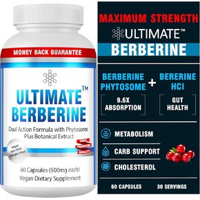 Ultimate Berberine Phytosome Plus Berberine HCL for Healthy Weight Management, Carbohydrate Metabolism, GI, Immunity & Cholesterol Support - 1000mg Maximum Strength Supplement (30 Day Supply)