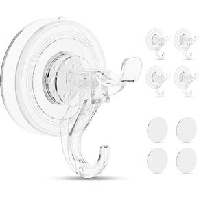 Clear Suction Cup Hooks with Adhesive Disk, Waterproof Shower Suction Hooks for Inside Shower Wall Hang Towel & Loofah, Heavy Duty Suction Hooks for Bathroom, Kitchen, Glass Window & Doors (5 Pack)