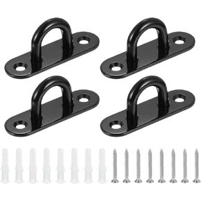 uxcell 2 Pcs Pad Eye Plate, 3.1 Inch 304 Stainless Steel Ceiling Hooks Marine Hanging U Hook with Screws & Anchors for Securing Hanging, Black
