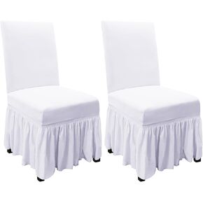 Dining Room Chair Covers Set of 2, Microfiber Dining Chair Cover with Skirt, Washable Kitchen Chair Covers (Wine, 2 Pcs)