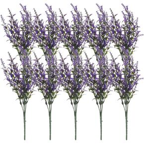 uxcell 10Pcs Artificial Grass Plants, 13.8" Plastic Fake Lavender Greenery Shrubs Outdoor Artificial Shrubs Faux Bushes for Home Garden Front Decor, White