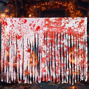2pcs Halloween Door Curtain Decorations with Bloody and Handprints 65x39 Inch Doorway Curtain Creepy Cloth for Halloween, Haunted House, Horror Theme Party