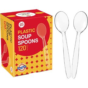 Disposable Clear Soup Spoons, Heavy Duty Plastic Soup Spoons for Party Supply, 120 Count