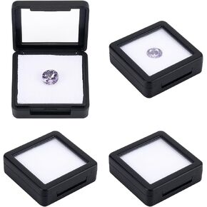 BENECREAT 4Pcs Loose Diamond Display Box, 2.17x2.17x0.69 Inch Black Gemstone Display Case with Clear Window, Small Gemstone Display Box with Sponge for Collect Gems, Coins, Diamonds