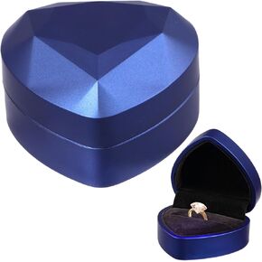 Engagement Ring Box Jewellry Display Gift Boxes Heart Shaped Ring Case for Proposal Wedding Anniversary (Navy Blue)