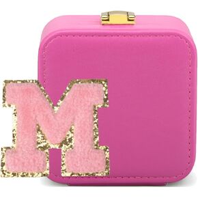 LOIDOU Travel Jewelry Box Gift for Women, Initial Jewelry Holder Organizer, Personalized Gift Preppy Stuff for Teen, Ring Necklace Earring Case with Mirror Valentine's Day Mother's Day