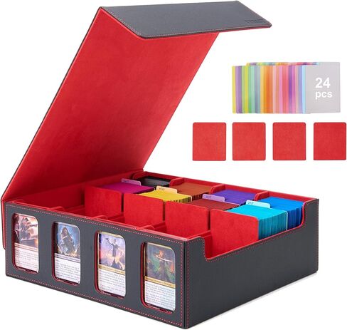 Venssu Card Storage Box for Trading Cards with Card Supporters, 3000+ MTG Deck Box with 24 Colorful Divider Tabs, Trading Card Storage with Viewing Windows Fits for Magic Game Cards (Black and Purple) in Kuwait