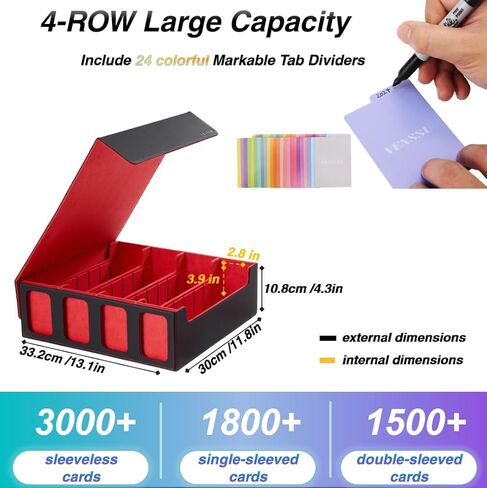Venssu Card Storage Box for Trading Cards with Card Supporters, 3000+ MTG Deck Box with 24 Colorful Divider Tabs, Trading Card Storage with Viewing Windows Fits for Magic Game Cards (Black and Purple) in Kuwait
