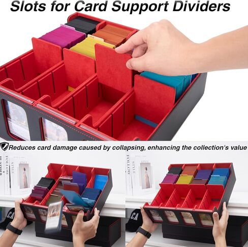 Venssu Card Storage Box for Trading Cards with Card Supporters, 3000+ MTG Deck Box with 24 Colorful Divider Tabs, Trading Card Storage with Viewing Windows Fits for Magic Game Cards (Black and Purple) in Kuwait