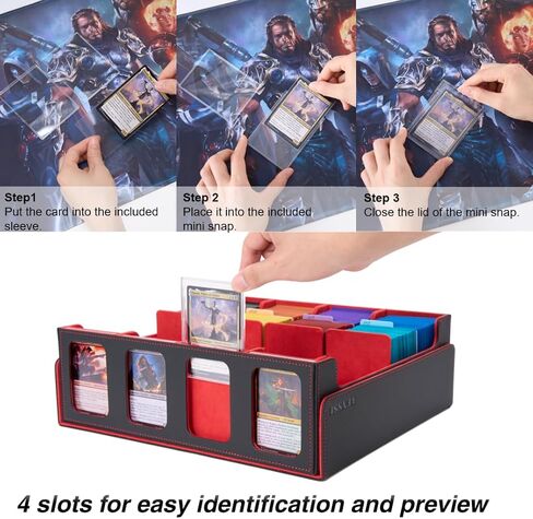 Venssu Card Storage Box for Trading Cards with Card Supporters, 3000+ MTG Deck Box with 24 Colorful Divider Tabs, Trading Card Storage with Viewing Windows Fits for Magic Game Cards (Black and Purple) in Kuwait
