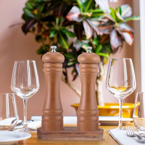 صينية مطحنة الملح والفلفل، (القطر الداخلي 2.25 بوصة) حامل مطحنة فلفل من خشب السنط وتخزين يناسب العديد من المطاحن والهزازات، وإكسسوارات المطبخ in Kuwait