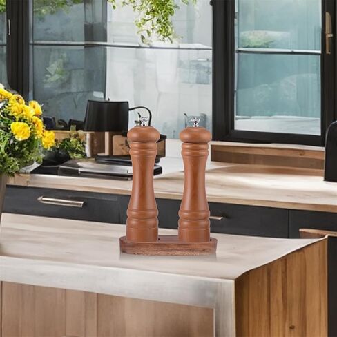 صينية مطحنة الملح والفلفل، (القطر الداخلي 2.25 بوصة) حامل مطحنة فلفل من خشب السنط وتخزين يناسب العديد من المطاحن والهزازات، وإكسسوارات المطبخ in Kuwait