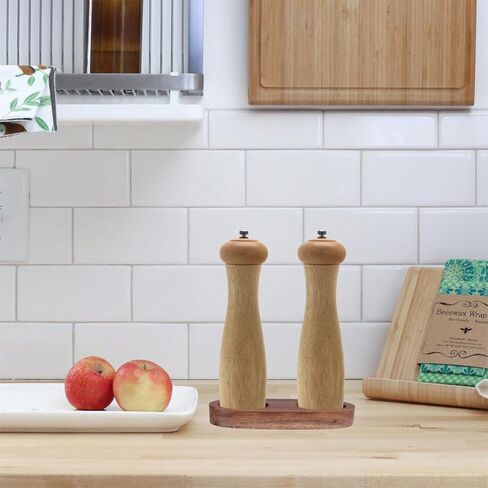 صينية مطحنة الملح والفلفل، (القطر الداخلي 2.25 بوصة) حامل مطحنة فلفل من خشب السنط وتخزين يناسب العديد من المطاحن والهزازات، وإكسسوارات المطبخ in Kuwait