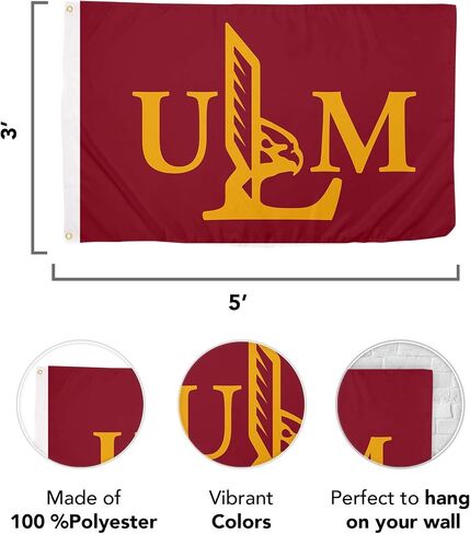 لافتات أعلام جامعة صبار الصحراء في لويزيانا مونرو ULM Warhawks 100% بوليستر للاستخدام الداخلي والخارجي 3x5 (النمط 1) in Saudi Arabia