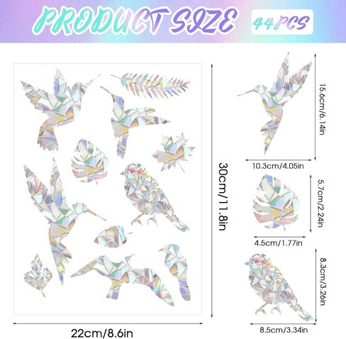 Window Decals to Prevent Bird Strikes, 44Pcs Anti Bird Strike Window Decals Rainbow Prismatic Window Clings, Stop Birds Flying Into Windows, Non Adhesive in Saudi Arabia