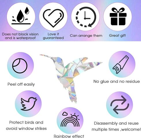 Window Decals to Prevent Bird Strikes, 44Pcs Anti Bird Strike Window Decals Rainbow Prismatic Window Clings, Stop Birds Flying Into Windows, Non Adhesive in Saudi Arabia