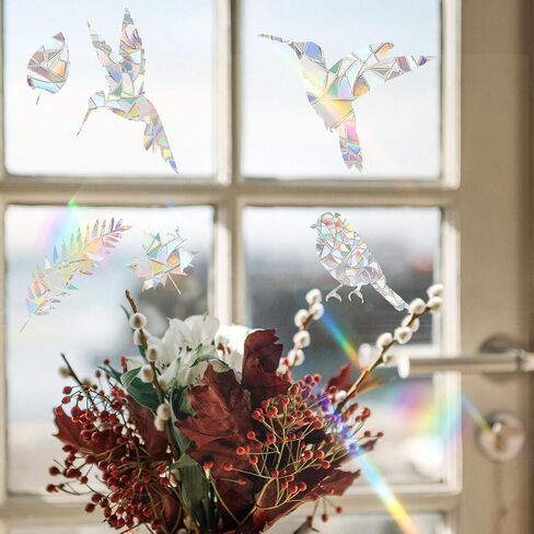 Window Decals to Prevent Bird Strikes, 44Pcs Anti Bird Strike Window Decals Rainbow Prismatic Window Clings, Stop Birds Flying Into Windows, Non Adhesive in Saudi Arabia