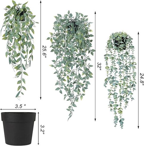 CEWOR 6pcs Artificial Hanging Plants Fake Hanging Plant Faux Potted Greenery Eucalyptus Vine, Bamboo Leaves, Pothos, String of Pearls, Pea Pods for Home Wall Shelf Indoor Decor, Grayish Green in Saudi Arabia