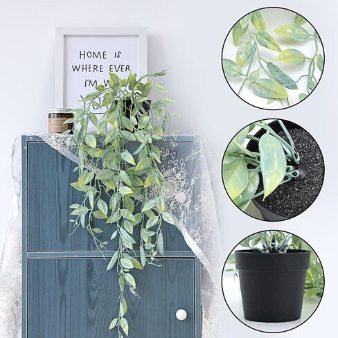 CEWOR 6pcs Artificial Hanging Plants Fake Hanging Plant Faux Potted Greenery Eucalyptus Vine, Bamboo Leaves, Pothos, String of Pearls, Pea Pods for Home Wall Shelf Indoor Decor, Grayish Green in Saudi Arabia