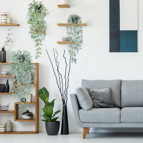 CEWOR 6pcs Artificial Hanging Plants Fake Hanging Plant Faux Potted Greenery Eucalyptus Vine, Bamboo Leaves, Pothos, String of Pearls, Pea Pods for Home Wall Shelf Indoor Decor, Grayish Green in Saudi Arabia