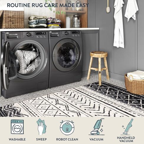 6x9 Rug for Living Room - Black Washable Area Rugs Non-Slip Soft Area Rugs for Bedroom Ultra-Thin Stain Resistant Rugs for Dining Room, Moroccan Print Indoor Rug for Office (Black, 6'x9') in Saudi Arabia
