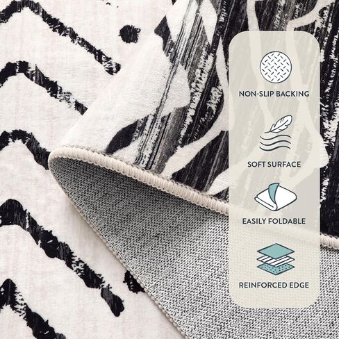 6x9 Rug for Living Room - Black Washable Area Rugs Non-Slip Soft Area Rugs for Bedroom Ultra-Thin Stain Resistant Rugs for Dining Room, Moroccan Print Indoor Rug for Office (Black, 6'x9') in Saudi Arabia