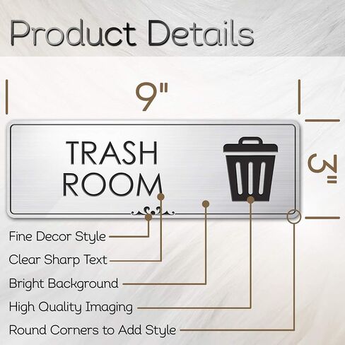 Trash Only Sign Office Room Recycle Trash Sign, Brushed Silver, Engraved, 3" x 9", Fade Resistance, Indoor/Outdoor Use, USA MADE By My Sign Center in Saudi Arabia