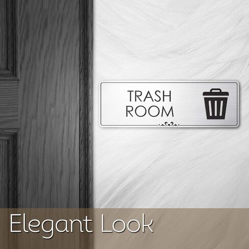 Trash Only Sign Office Room Recycle Trash Sign, Brushed Silver, Engraved, 3" x 9", Fade Resistance, Indoor/Outdoor Use, USA MADE By My Sign Center in Saudi Arabia