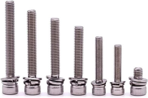M6 × 40 مم 20 قطعة من براغي غطاء رأس المقبس مع غسالة مسطحة وغسالات قفل، 304 الفولاذ المقاوم للصدأ 18-8، لمسة نهائية لامعة، خيط كامل، DIN912 in Saudi Arabia