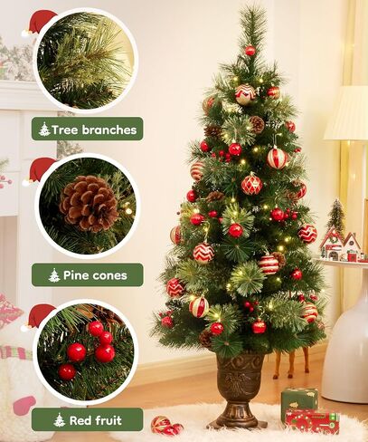 decoway 4ft شجرة عيد الميلاد مضاءة مسبقا شجرة اصطناعية للمداخل وعيد الميلاد مع قاعدة وعاء الذهب، توافد الثلج 70 أضواء LED بيضاء دافئة، للمداخل، ديكورات المنزل ديكور عطلة in Saudi Arabia