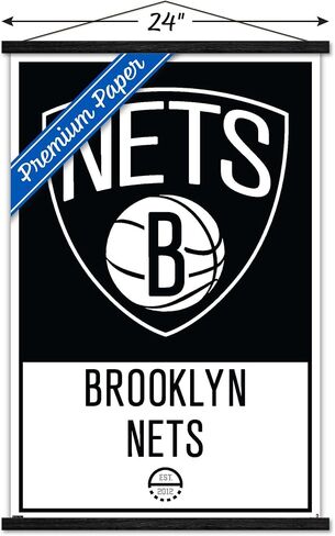 Trends International NBA Brooklyn Nets - Logo 21 Wall Poster, 22.375" x 34", Print and Black Hanger Bundle in Saudi Arabia