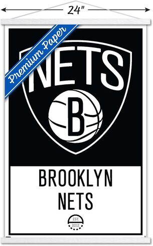 Trends International NBA Brooklyn Nets - Logo 21 Wall Poster, 22.375" x 34", Print and Black Hanger Bundle in Saudi Arabia