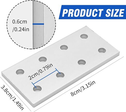 MDEOOSKY 10 Pcs Flat Mending Plates 8×3.8cm, 8 Hole Rectangle Flat Joining Plates, Aluminum Heavy Duty Mending Joining Plates External Joining Fasteners in Saudi Arabia