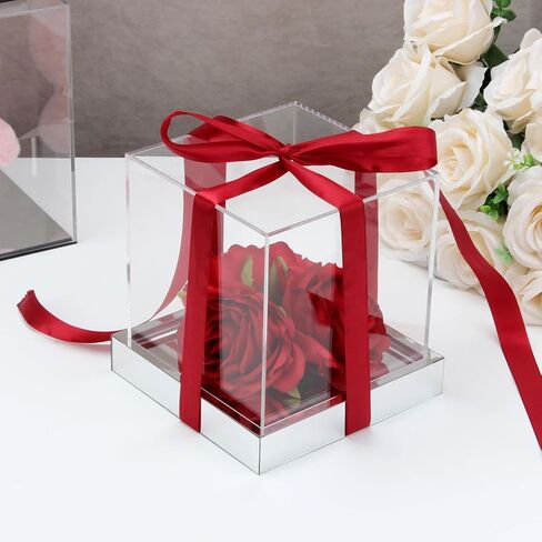 صندوق عرض بأشكال قاعدة مكعبة من الأكريليك الشفاف، صندوق هدايا مربع بمرآة فضية، صناديق تذكار، حاويات تنظيم عرض للتخزين على شكل زهرة لذكرى عيد الميلاد، 6 بوصات in Kuwait