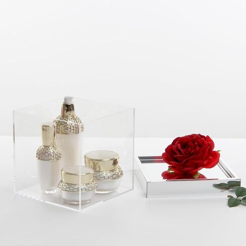 صندوق عرض بأشكال قاعدة مكعبة من الأكريليك الشفاف، صندوق هدايا مربع بمرآة فضية، صناديق تذكار، حاويات تنظيم عرض للتخزين على شكل زهرة لذكرى عيد الميلاد، 6 بوصات in Kuwait
