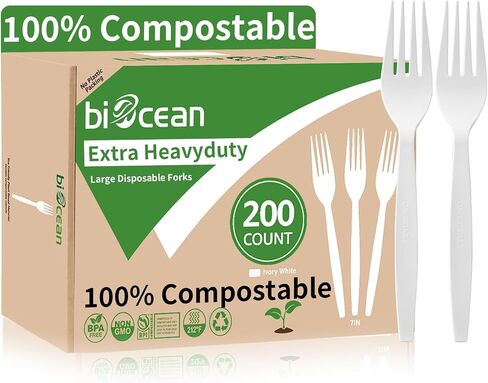 Extra Heavyduty Compostable Forks Disposable Cutlery No Plastic Forks 200 Count 7Inch Biodegradable Utensils Eco Friendly Silverware Repurpose Serving Flatware for Party,Daily Use,BBQ,Picnic in Saudi Arabia