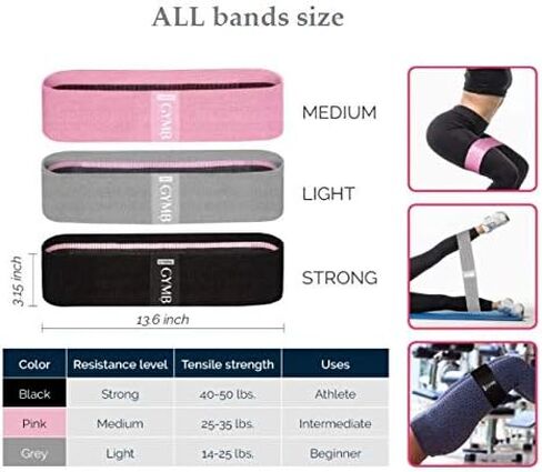3 Levels Resistance Bands for Legs and Butt Exercise Bands, Women Sports Fitness Band for Squat Glute Hip Training - Non Slip Elastic Booty Bands in Saudi Arabia