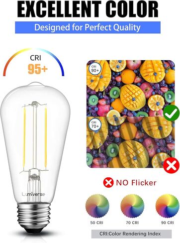 لمبات Lumiverse Edison الكهربائية 60 وات، 4000K أبيض بارد، غير خافت، مصابيح إضاءة عتيقة، E26 قاعدة متوسطة ST19 مصابيح LED عتيقة، زجاج شفاف، عبوة من 6 قطع in Kuwait