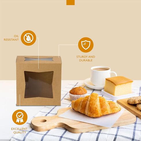 Fit Meal Prep [25 Pack] علب الكيك مع نافذة 8x8x4 حاويات مخبز تلقائية للحلوى والكعك والمعجنات صندوق هدايا لتغليف حامل الكيك لعيد الحب وعيد الميلاد المجيد in Saudi Arabia