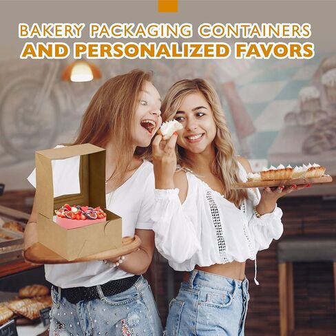 Fit Meal Prep [25 Pack] علب الكيك مع نافذة 8x8x4 حاويات مخبز تلقائية للحلوى والكعك والمعجنات صندوق هدايا لتغليف حامل الكيك لعيد الحب وعيد الميلاد المجيد in Saudi Arabia