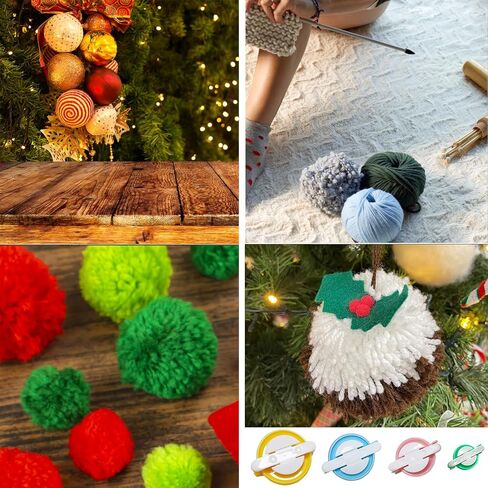 مجموعة أدوات صانع بوم بوم بوم بومس 4 مقاسات من صانعي الكرة الزغبية DIY لمشروع حياكة غزل الصوف DIY مع مقص القاطع و10 قطع من حلقات المفاتيح in Kuwait