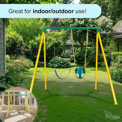 إطار مجموعة أرجوحة شديدة التحمل وأجهزة تجميع، معدات ملاعب خارجية للأطفال، حامل أرجوحة معدني آمن ومتين - أخضر وأصفر in Kuwait