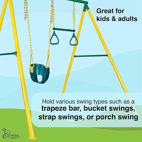 إطار مجموعة أرجوحة شديدة التحمل وأجهزة تجميع، معدات ملاعب خارجية للأطفال، حامل أرجوحة معدني آمن ومتين - أخضر وأصفر in Kuwait