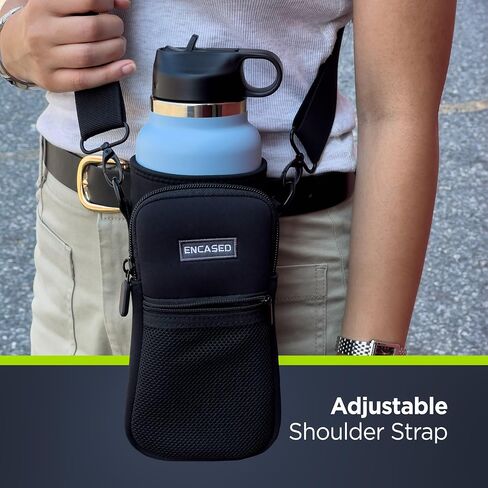 ENCASED Water Bottle Carrier with Strap, Designed for 40 OZ HydroFlask and IronFlask Bottles (Wide Mouth) Adjustable Shoulder Bag and Hand Strap - Insulated Sleeve w/Phone Storage Pocket (Neoprene) in Saudi Arabia