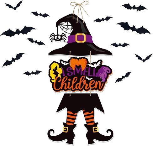 علامة الهالوين - أشم رائحة الأطفال ديكور معلق خفافيش ديكور جداري Hocus Pocus معلق أرجل ساحرة قبعة زينة لتزيين باب غرفة المنزل في الهالوين in Kuwait